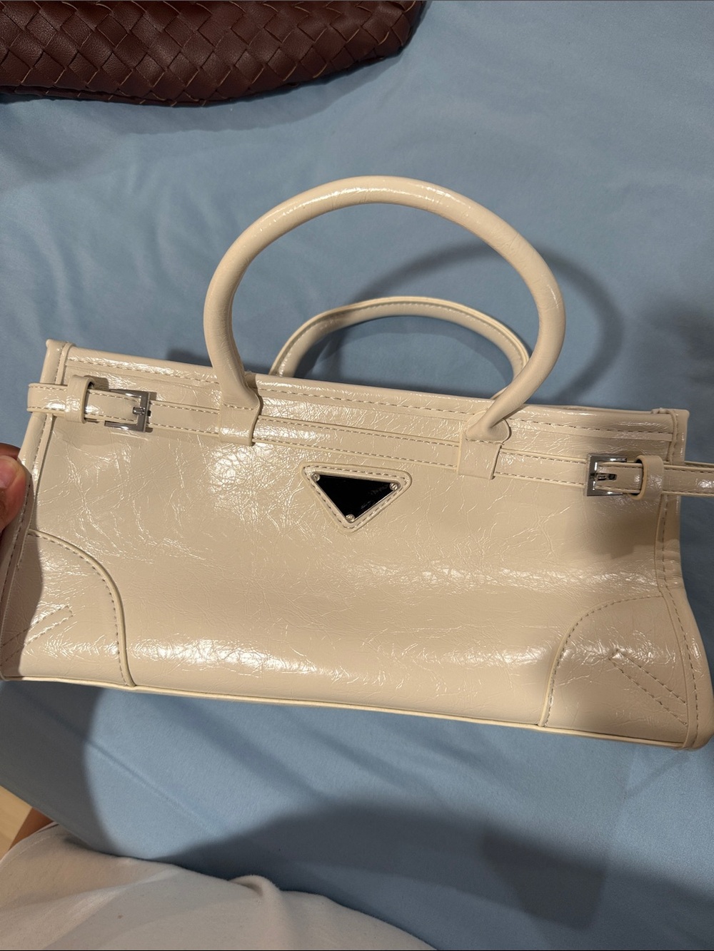 Cream Patent Leather Top-Handle Bag